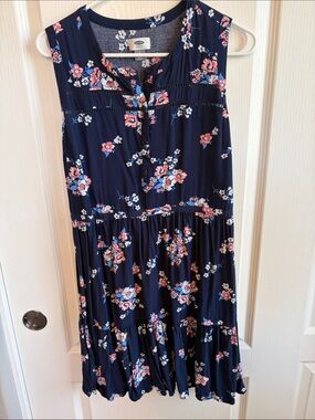 Old Navy Navy Floral Tiered Sleeveless Dress